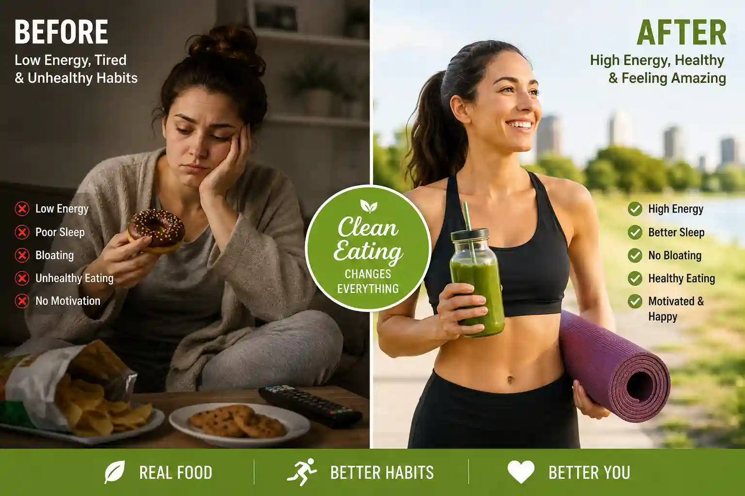 before after energy and wellness lifestyle photo