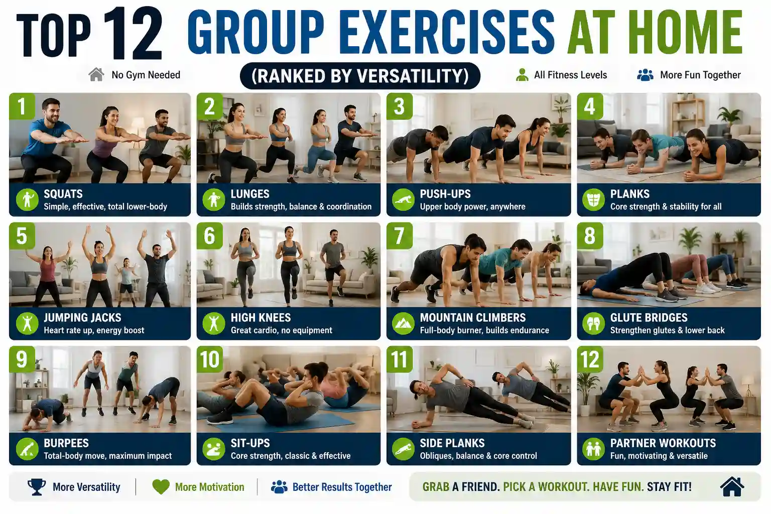 top 12 group exercises at home