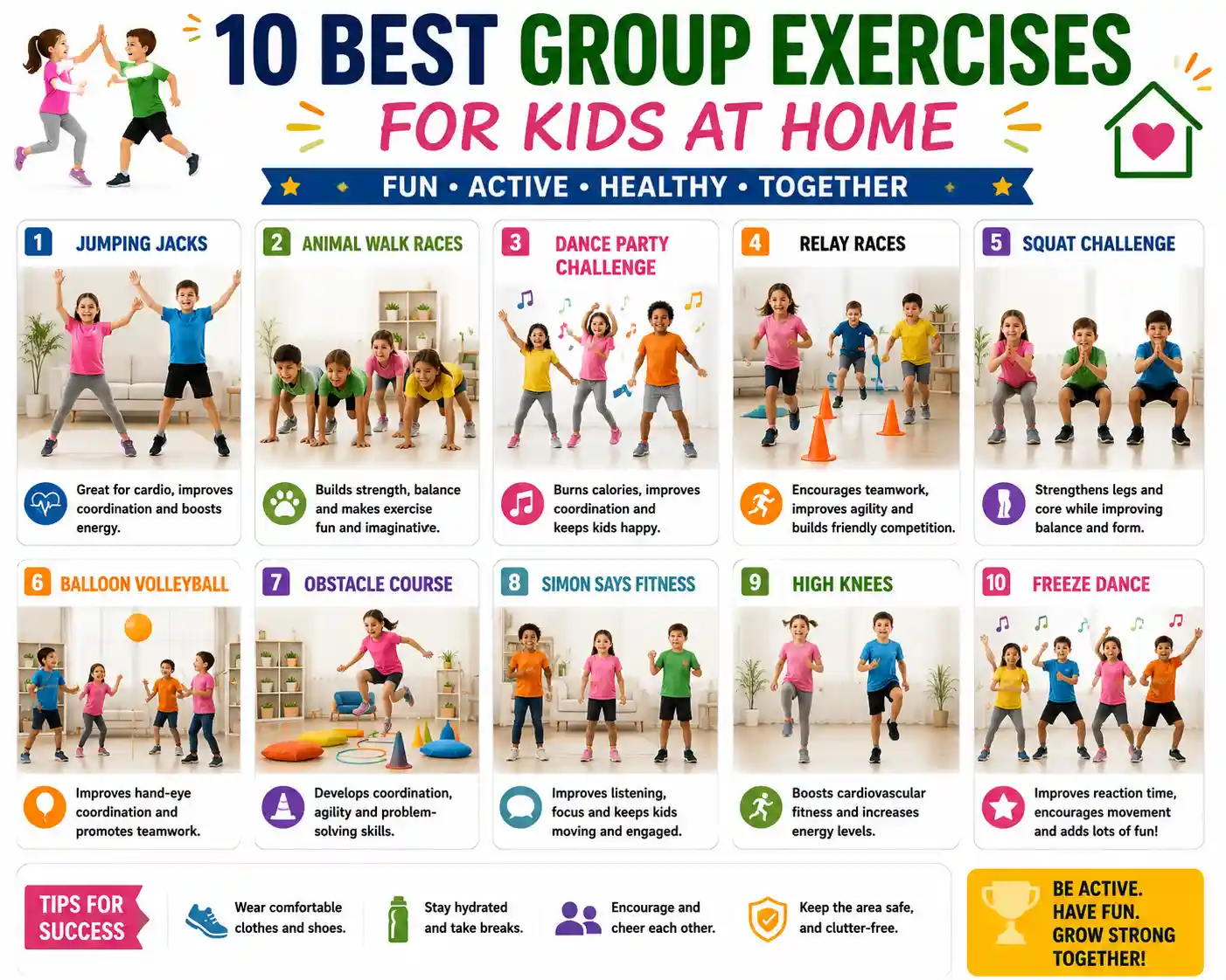 10 best group exercises for kids at home