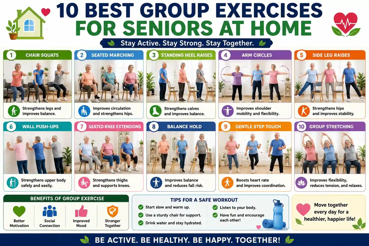 10 best group exercises for seniors at home