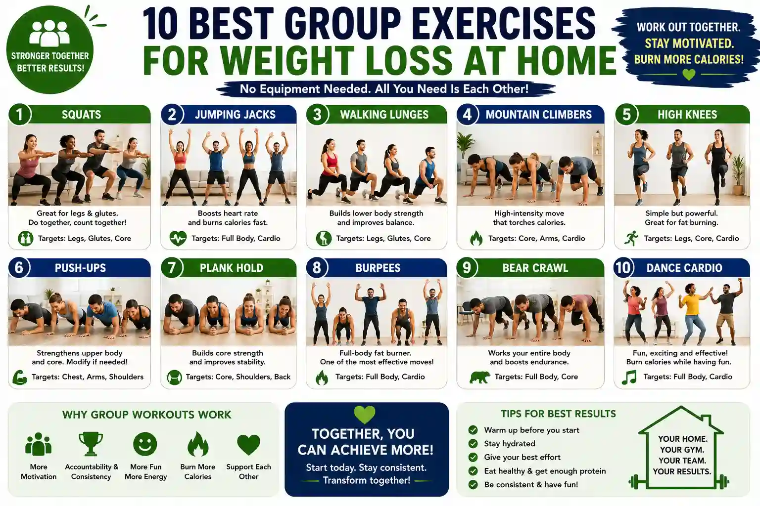 10 best group exercises for weight loss at home