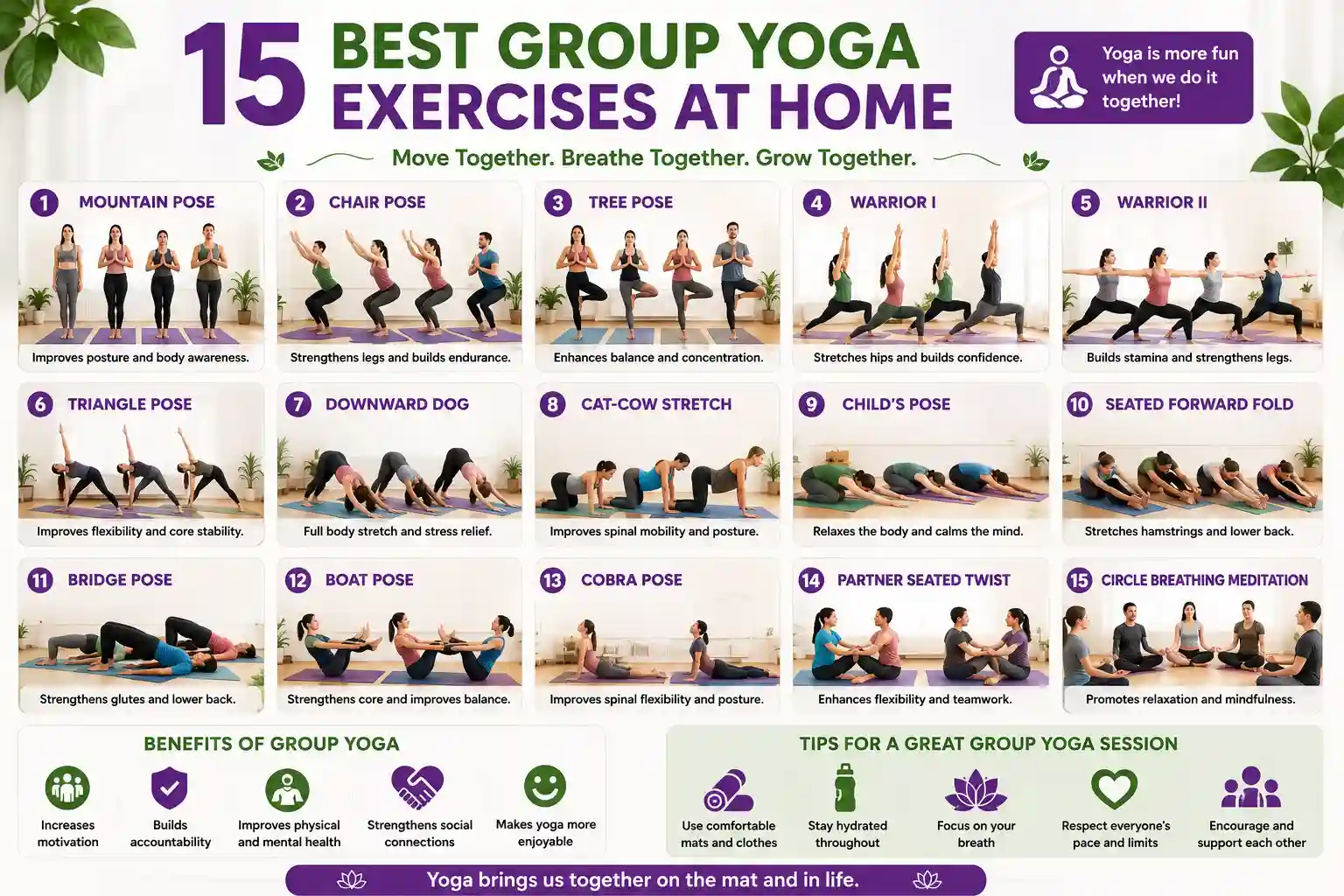 15 best group yoga exercises at home