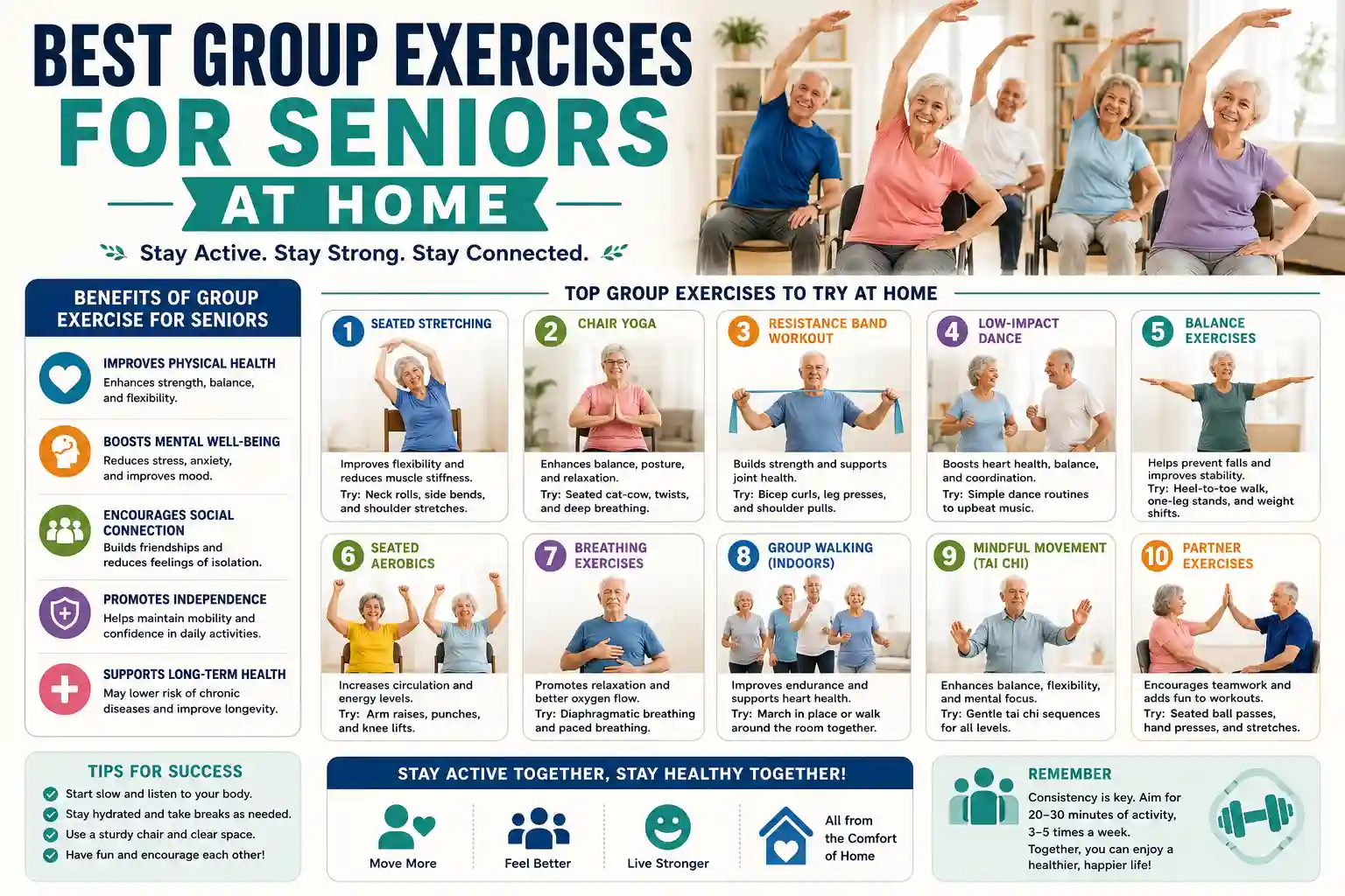 best group exercises for seniors at home
