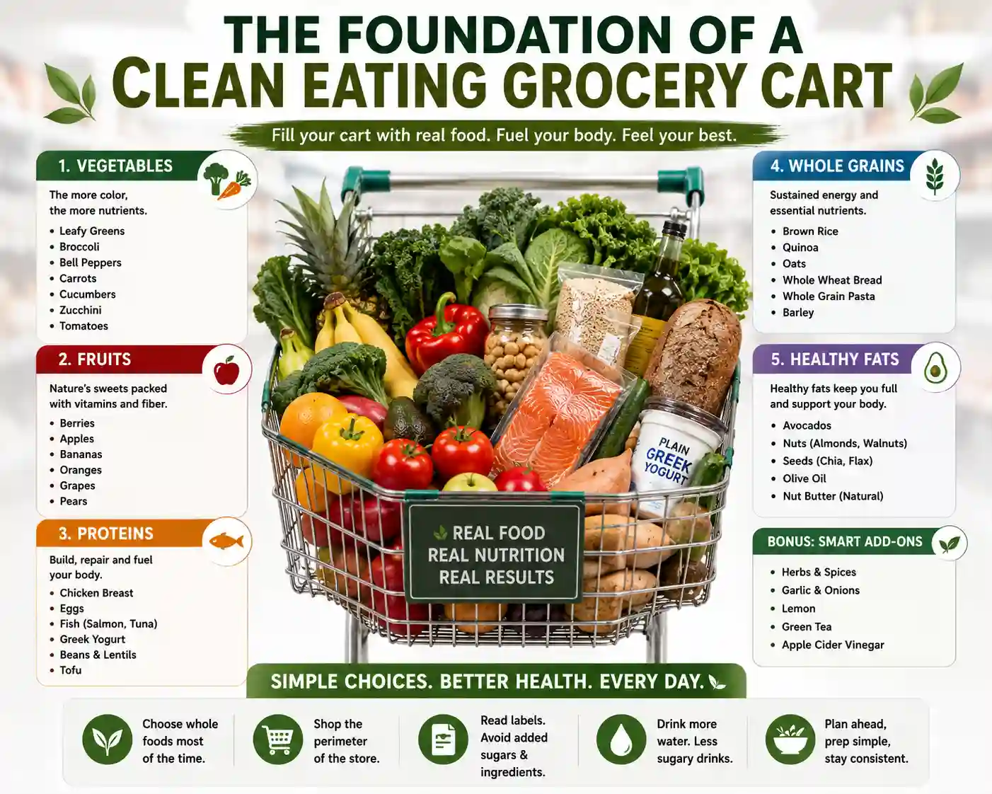 the foundation of a clean eating grocery cart