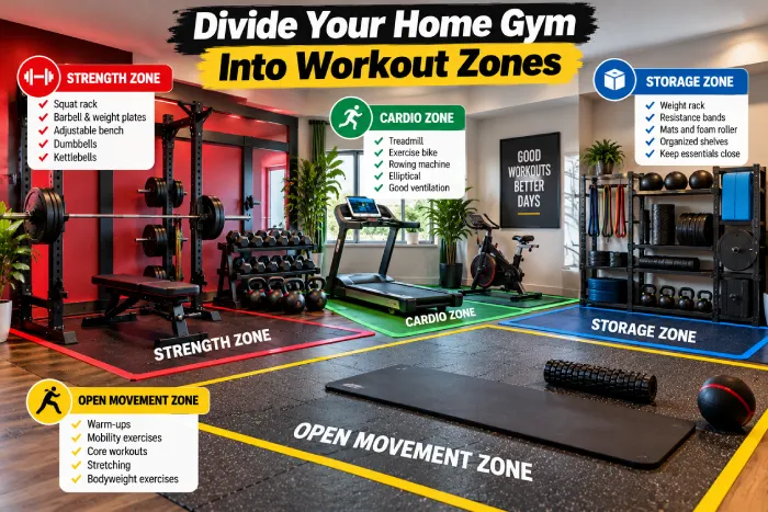 divide your home gym into workout zones